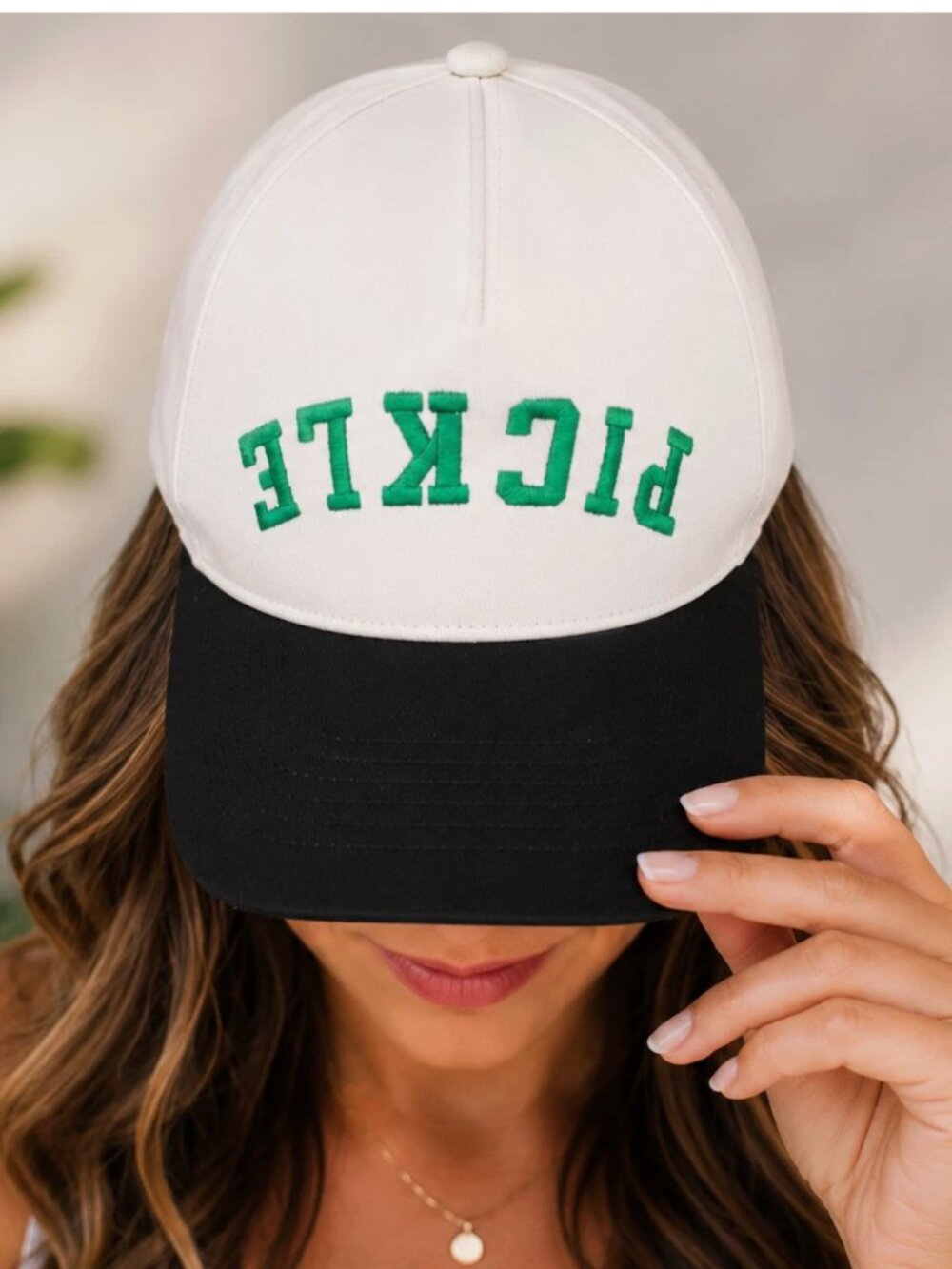 Pickleball Hat Adjustable Snapback Cap Green Embroidered Pickle Design Black Bil